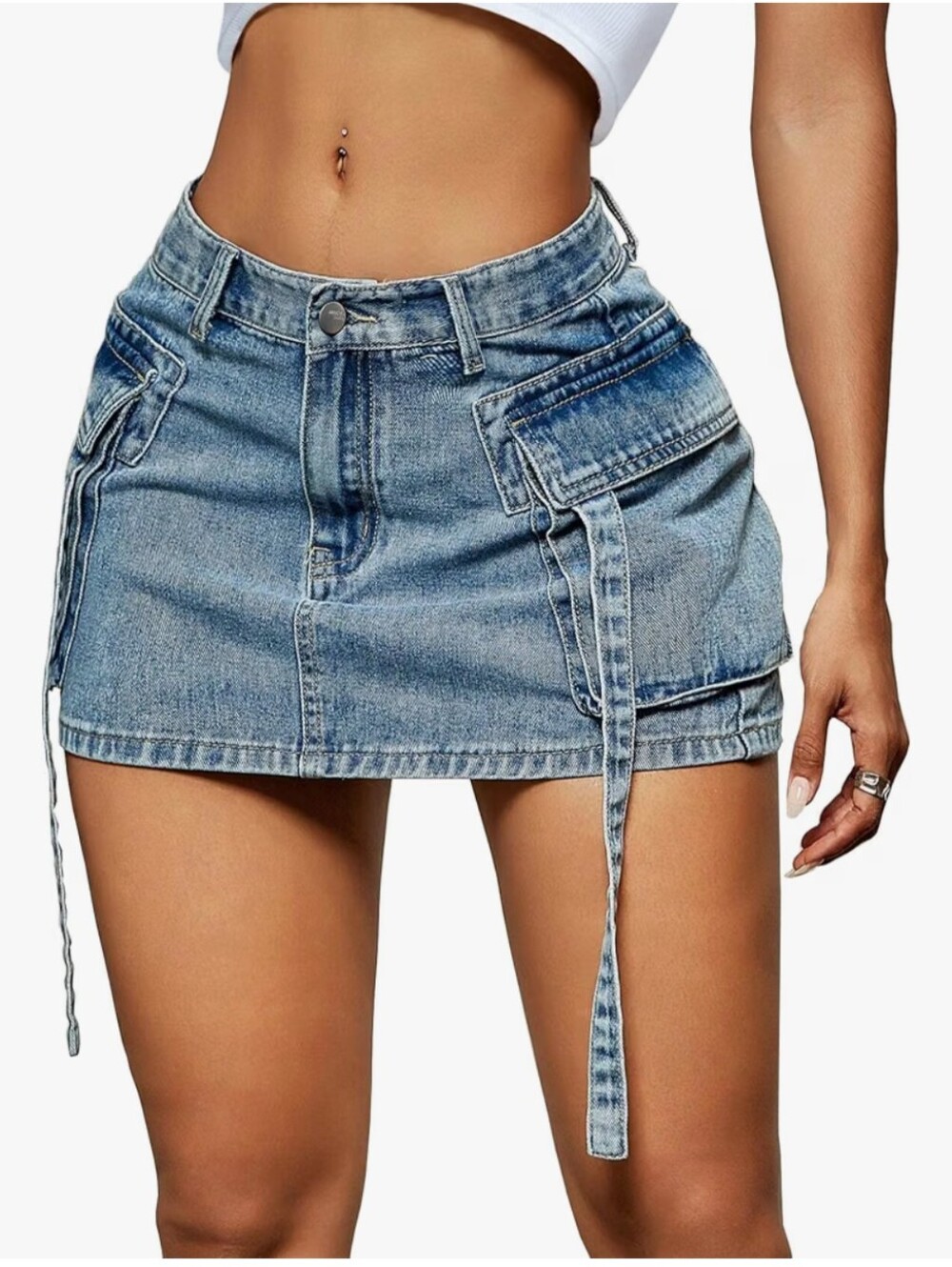 Women Cargo Skirt Denim Mini Low Waist Y2K Jean Skirt with Pockets